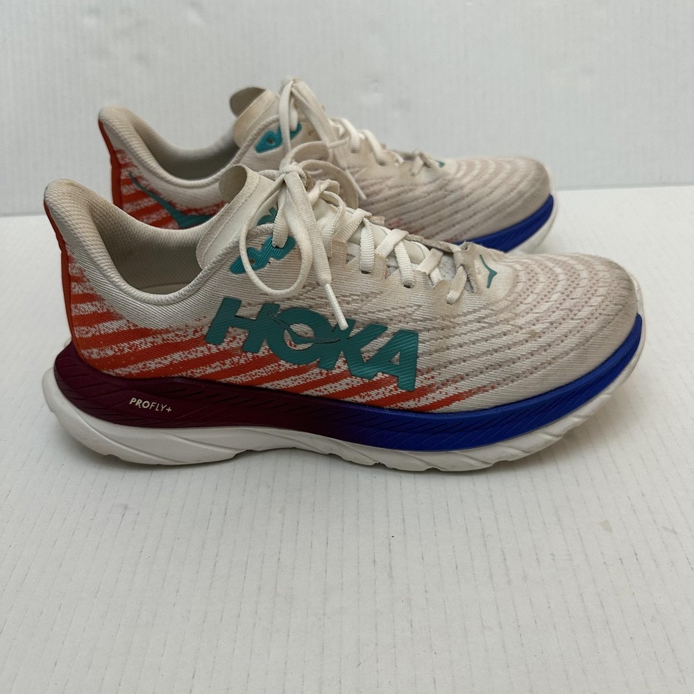 HOKA Mach 5 Running Shoes Womens 9 White Orange Blue PROFLY+ Lightweight - Picture 4 of 14